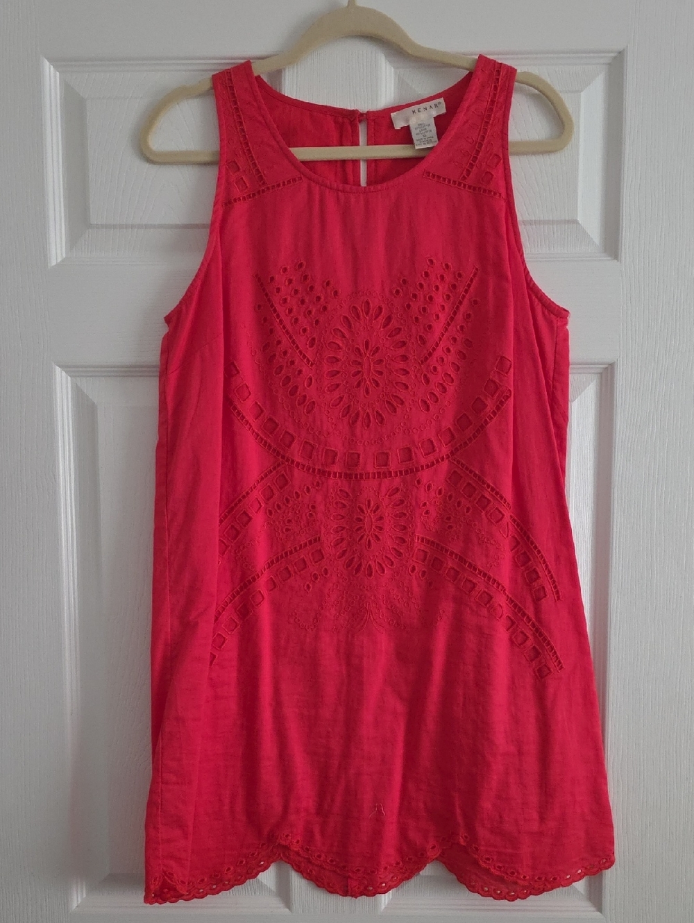 Kenar Coral Eyelet Sleeveless Mini Dress
